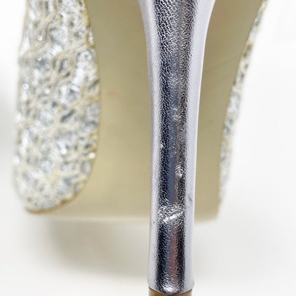 Enzo Angiolini Womens Silver Textile Upper Stiletto Peep toe Slip on Pump 7.5 - Picture 8 of 13